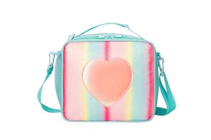 Orange Sparkling Rainbow Heart Insulated Lunch Bag for Kids - Portable School Lunch Box with Shoulder Strap