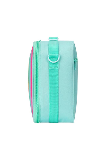 Pink Sparkling Rainbow Heart Insulated Lunch Bag for Kids - Portable School Lunch Box with Shoulder Strap