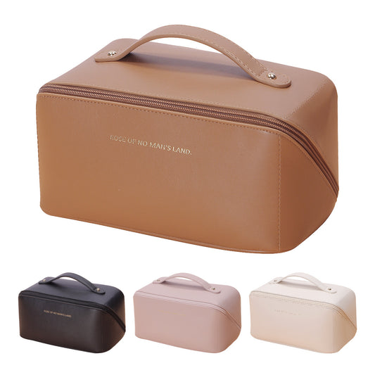 Pink Elegant PU Leather Makeup Bag & Toiletry Organizer with Detachable Mesh Pouch - Large Capacity Travel Cosmetic Case