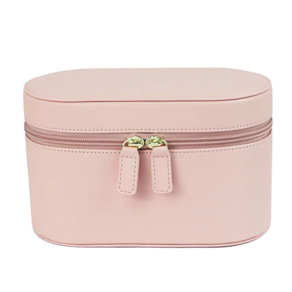 Pink Elegant PU Leather Makeup & Toiletry Bag - Large Capacity Travel Cosmetic Organizer with Brush Holder