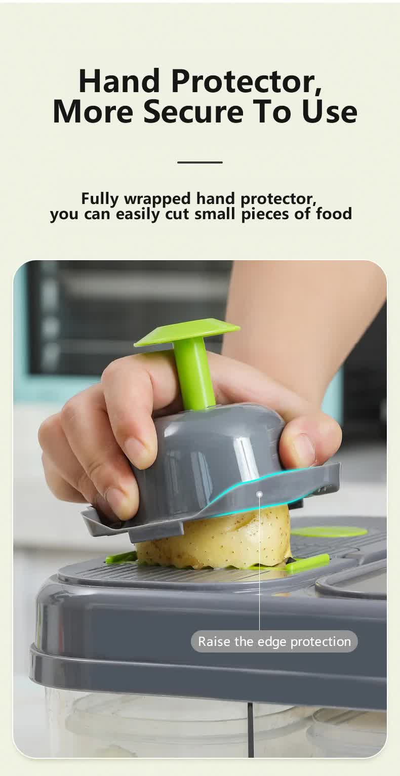 Green And Grey Ultimate 12-in-1 Multi-Functional Vegetable Slicer Dicer Chopper - Mandoline with Storage Containers & Drain Basket