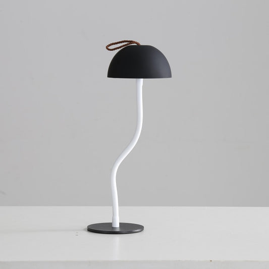 Black Sleek Minimalist LED Mushroom Table Lamp - Rechargeable 3-Color Touch Control, Bar & Ambient Light