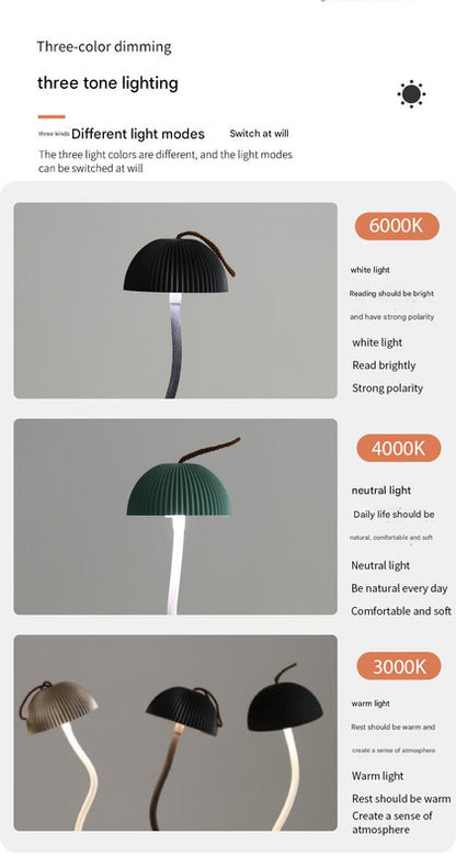 White Sleek Minimalist LED Mushroom Table Lamp - Rechargeable 3-Color Touch Control, Bar & Ambient Light