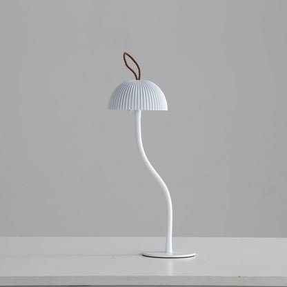 White Three-dimensional stripes Sleek Minimalist LED Mushroom Table Lamp - Rechargeable 3-Color Touch Control, Bar & Ambient Light