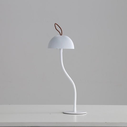 White Three-dimensional stripes Sleek Minimalist LED Mushroom Table Lamp - Rechargeable 3-Color Touch Control, Bar & Ambient Light