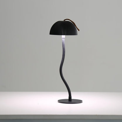 Black Three-dimensional stripes Sleek Minimalist LED Mushroom Table Lamp - Rechargeable 3-Color Touch Control, Bar & Ambient Light