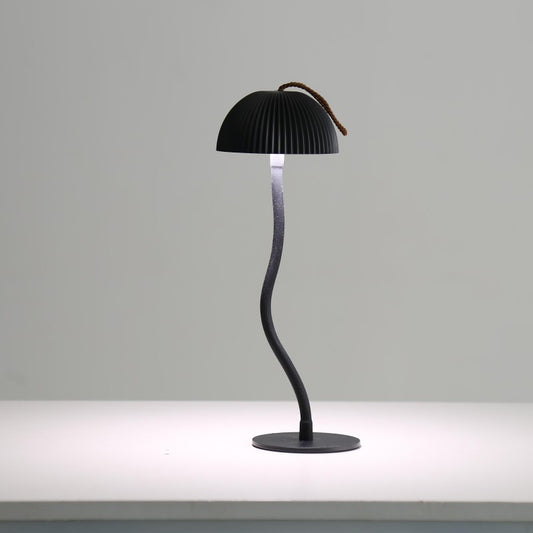 Black Three-dimensional stripes Sleek Minimalist LED Mushroom Table Lamp - Rechargeable 3-Color Touch Control, Bar & Ambient Light