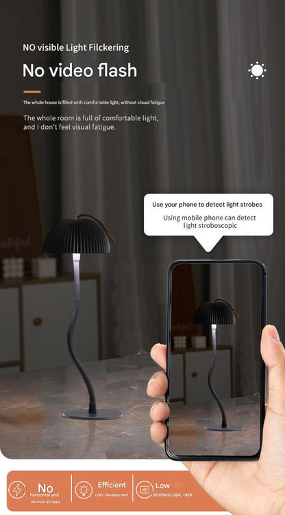 Black Three-dimensional stripes Sleek Minimalist LED Mushroom Table Lamp - Rechargeable 3-Color Touch Control, Bar & Ambient Light