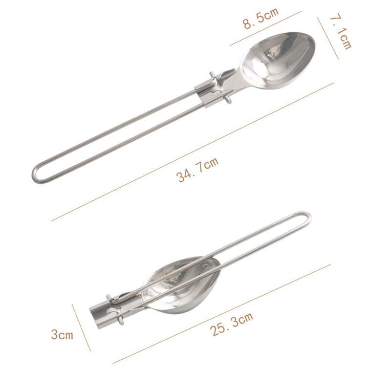 Silver 304 Stainless Steel Folding Camping Ladle  - 2 Pack Deep Serving Spoons, Portable & Eco-Friendly