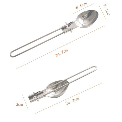 Silver 304 Stainless Steel Folding Camping Ladle  - 2 Pack Deep Serving Spoons, Portable & Eco-Friendly