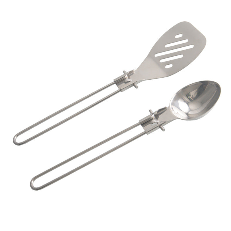 Silver 304 Stainless Steel Folding Camping Ladle  - 2 Pack Deep Serving Spoons, Portable & Eco-Friendly