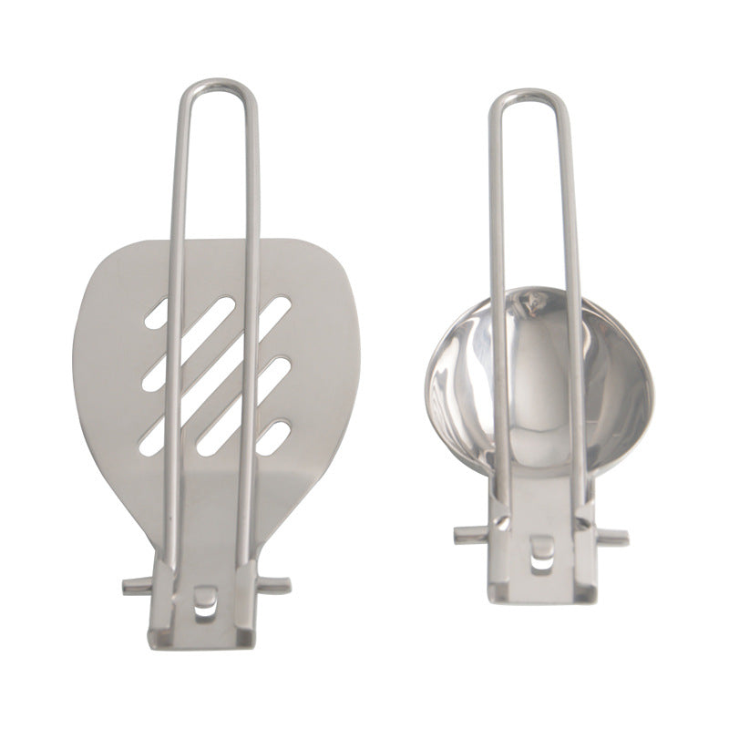 Silver 304 Stainless Steel Folding Camping Ladle  - 2 Pack Deep Serving Spoons, Portable & Eco-Friendly