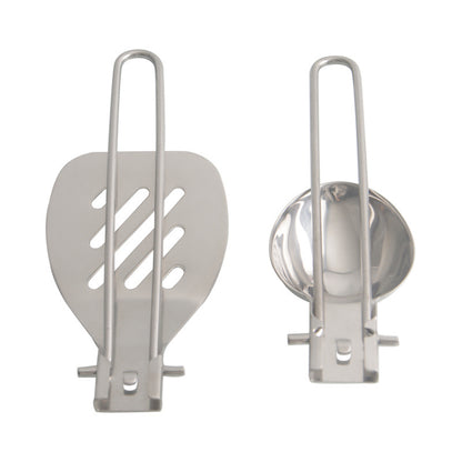 Silver 304 Stainless Steel Folding Camping Ladle  - 2 Pack Deep Serving Spoons, Portable & Eco-Friendly