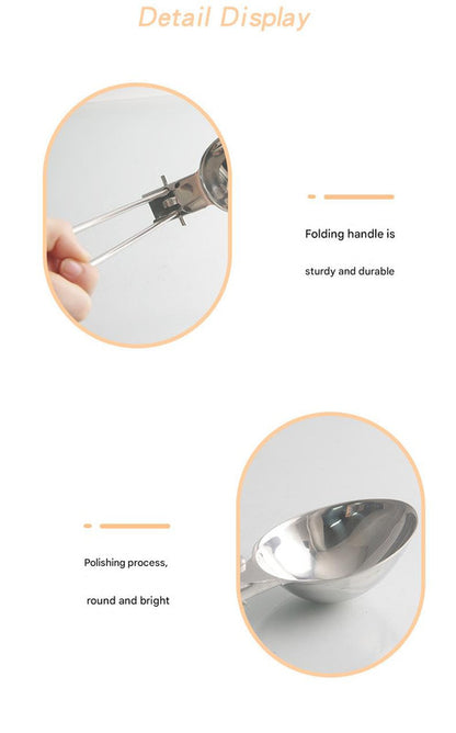 Silver 304 Stainless Steel Folding Camping Ladle  - 2 Pack Deep Serving Spoons, Portable & Eco-Friendly