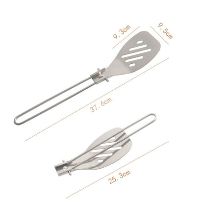Silver Premium 304 Stainless Steel Folding Camping Utensil Set - Spatula & Deep Spoon Combo for Outdoor Cooking