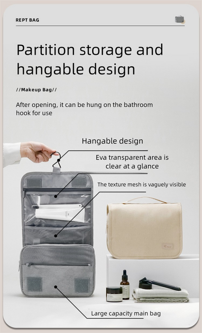 Black Eco-Friendly RPET Hanging Toiletry Bag - Large Capacity Waterproof Travel Makeup Organizer