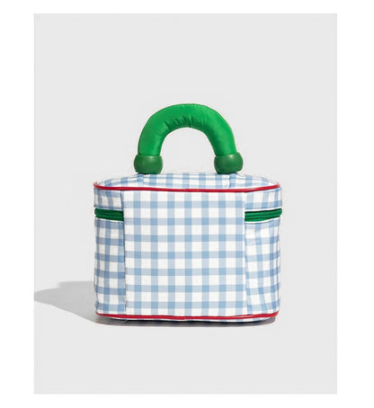Blue And Green Chic Gingham Plaid Cosmetic Bag - Large Capacity Portable Travel Toiletry Organizer, Water-Resistant