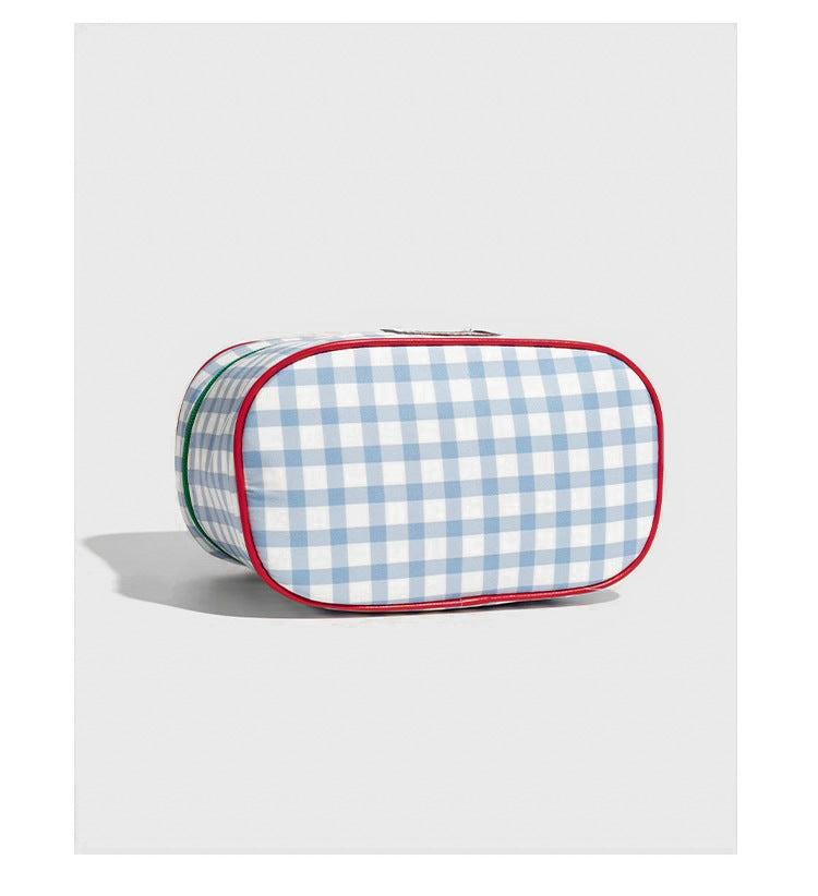 Blue And Green Chic Gingham Plaid Cosmetic Bag - Large Capacity Portable Travel Toiletry Organizer, Water-Resistant