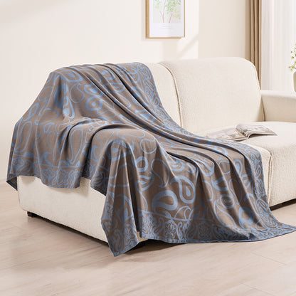 Brown,Taupe and Blue Elegant Patterned Throw Blanket - Soft Polyester Nap & Sofa Cover, 185x135cm Lightweight AC Blanket
