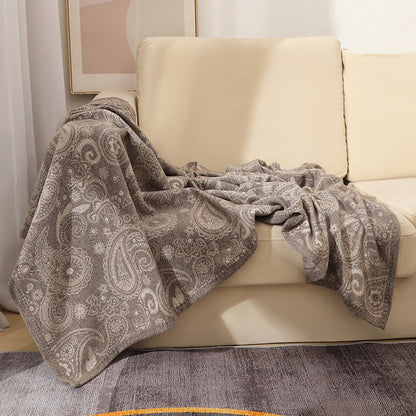 Brown Luxurious Paisley Jacquard Throw Blanket - Soft Wool Blend with Tassels, 120x150cm, Lightweight Sofa & Nap Blanket