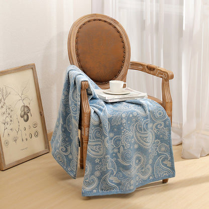 Blue Luxurious Paisley Jacquard Throw Blanket - Soft Wool Blend with Tassels, 120x150cm, Lightweight Sofa & Nap Blanket