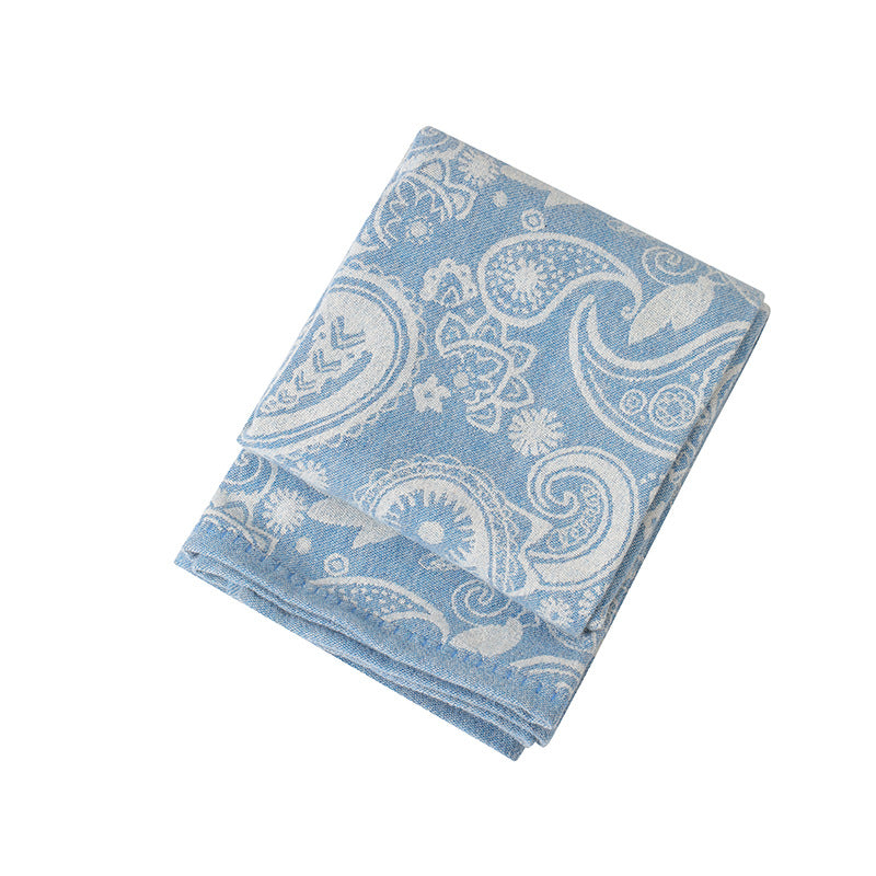 Blue Luxurious Paisley Jacquard Throw Blanket - Soft Wool Blend with Tassels, 120x150cm, Lightweight Sofa & Nap Blanket