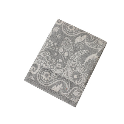 Grey Luxurious Paisley Jacquard Throw Blanket - Soft Wool Blend with Tassels, 120x150cm, Lightweight Sofa & Nap Blanket
