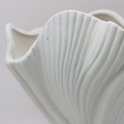 White Elegant Off-White Ceramic Vase - Modern Sculptural Flower Holder with Wide Fluted Opening