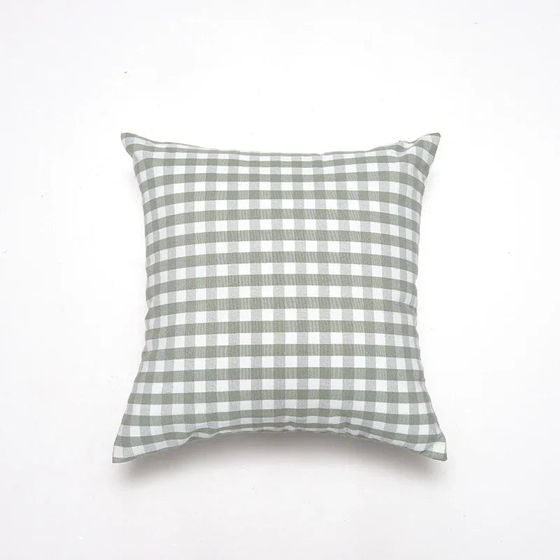 Green Small Plaid Pattern Set of 2 Decorative Cushion Covers - 45x45cm, Soft Polyester (Inserts Not Included)