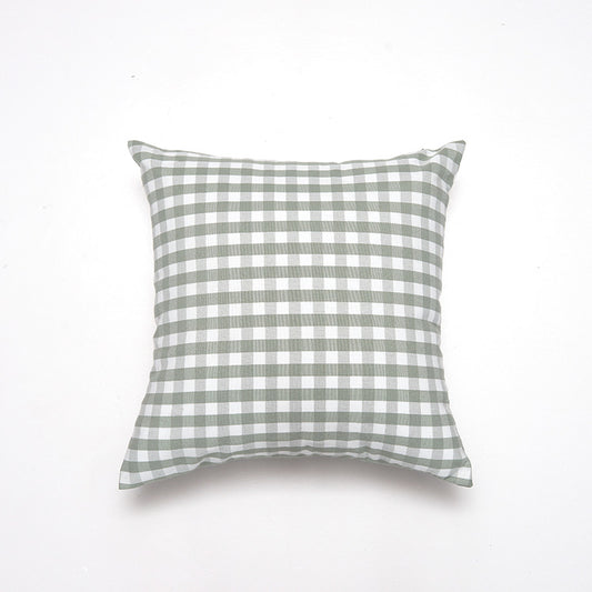 Green Small Plaid Pattern Set of 2 Decorative Cushion Covers - 45x45cm, Soft Polyester (Inserts Not Included)