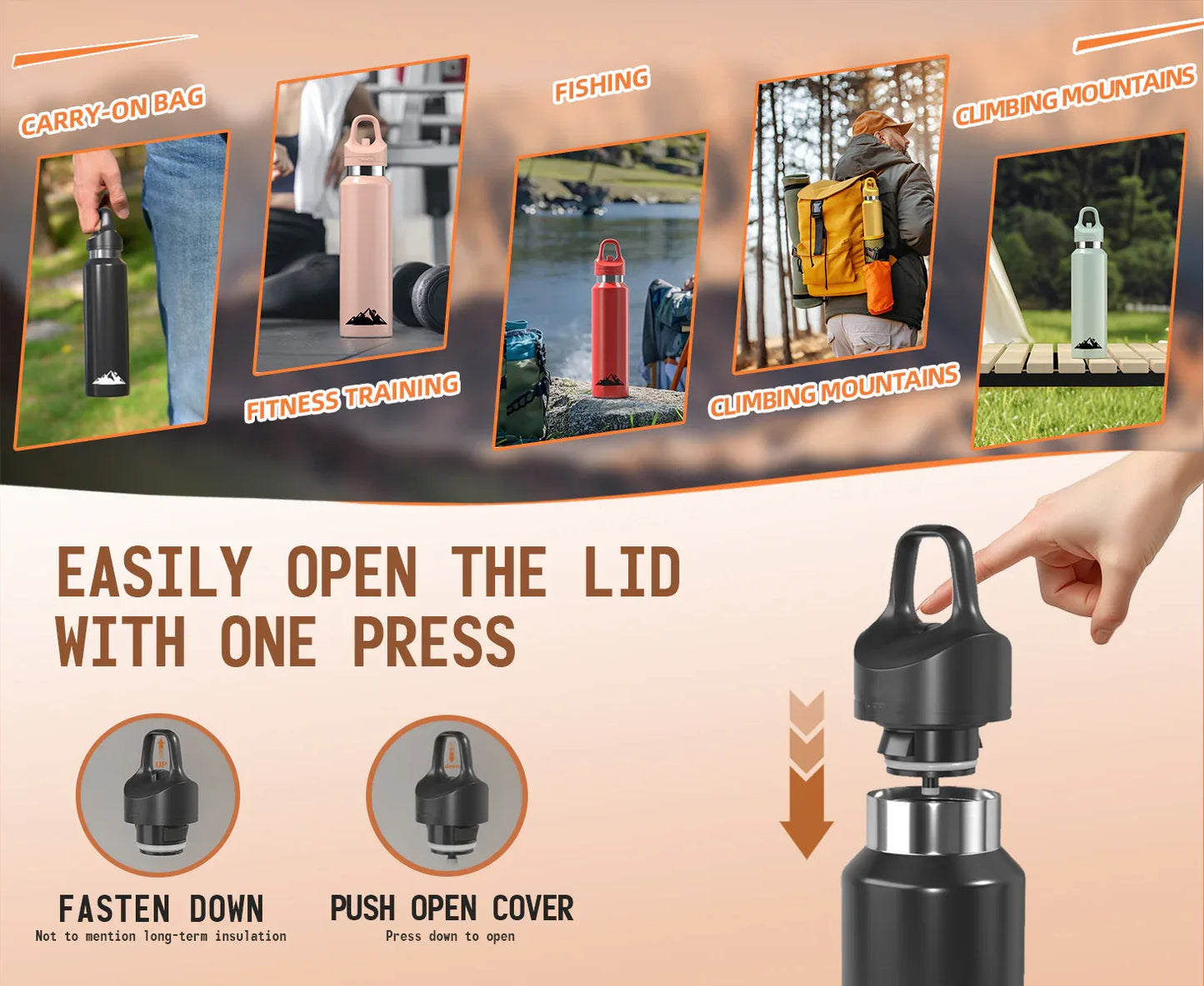 Red 680ml Insulated Stainless Steel Water Bottle - Leakproof One-Click Lid Thermal Flask for Hot & Cold Drinks - Mekamart Australia