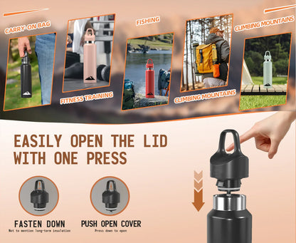 Red 680ml Insulated Stainless Steel Water Bottle - Leakproof One-Click Lid Thermal Flask for Hot & Cold Drinks - Mekamart Australia