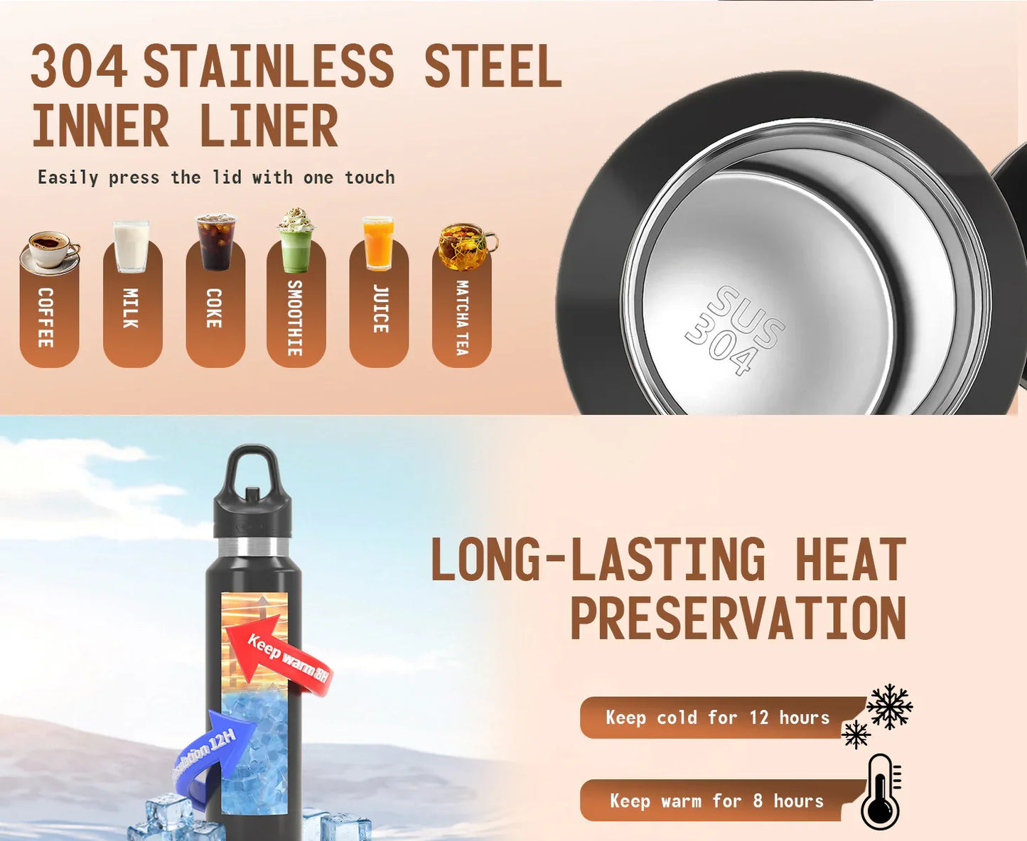 Red 680ml Insulated Stainless Steel Water Bottle - Leakproof One-Click Lid Thermal Flask for Hot & Cold Drinks - Mekamart Australia