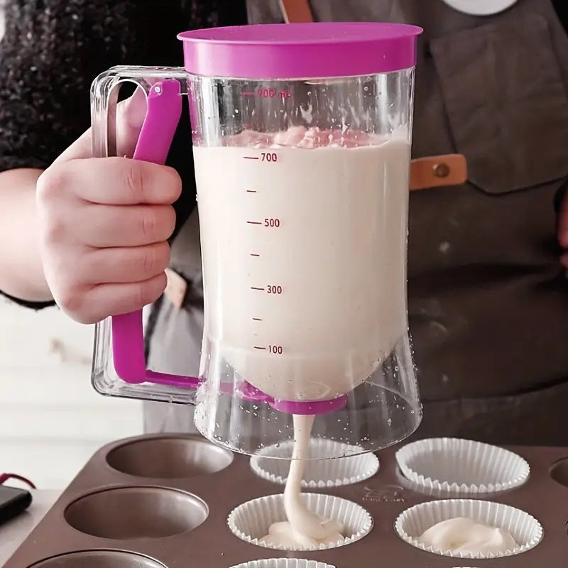 Purple Precision Batter Dispenser with Measurement Marks - 900ml Easy Pour for Pancakes, Cupcakes & Waffles