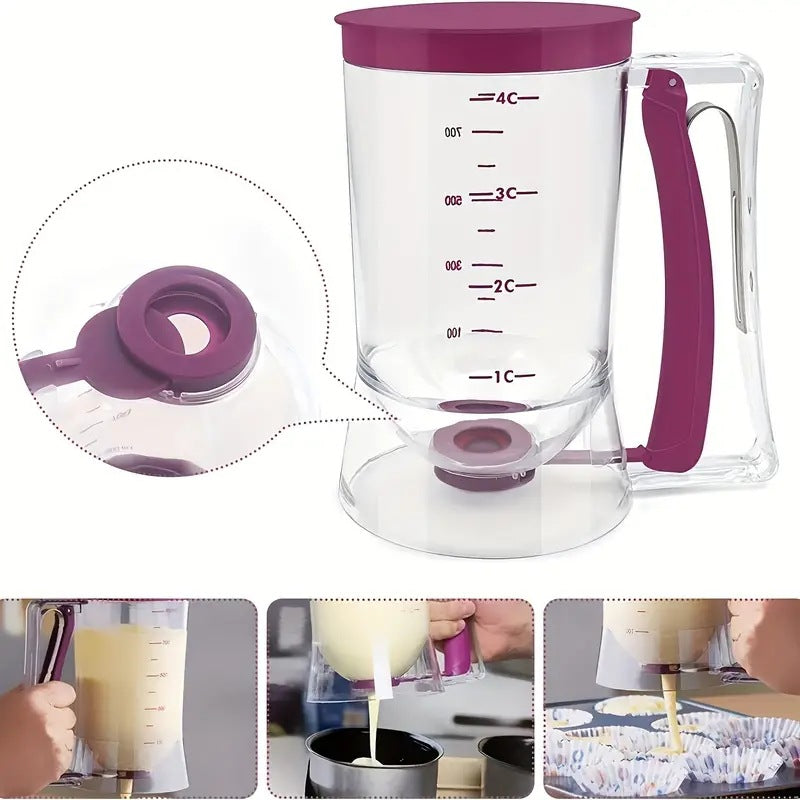 Purple Precision Batter Dispenser with Measurement Marks - 900ml Easy Pour for Pancakes, Cupcakes & Waffles