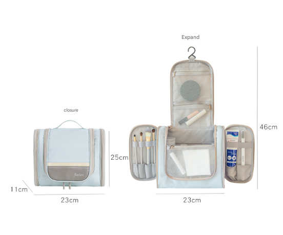 Light Blue Large Capacity Hanging Travel Toiletry Bag - Portable Waterproof Organizer for Cosmetics, Makeup & Toiletries with Multiple Compartments