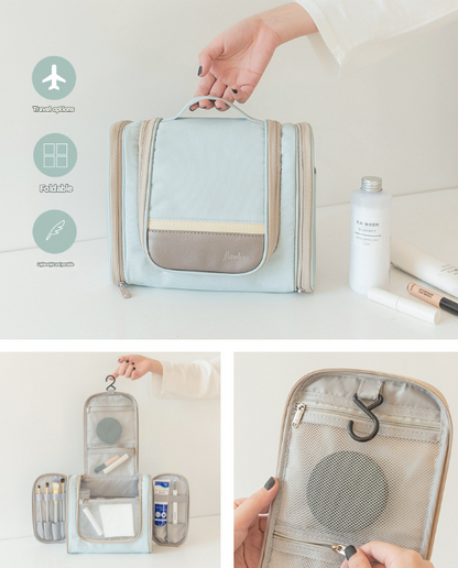 Light Blue Large Capacity Hanging Travel Toiletry Bag - Portable Waterproof Organizer for Cosmetics, Makeup & Toiletries with Multiple Compartments