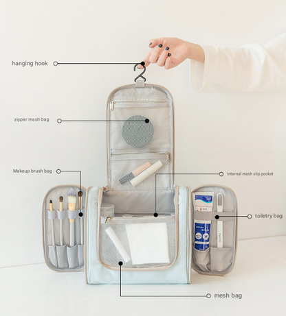 Light Blue Large Capacity Hanging Travel Toiletry Bag - Portable Waterproof Organizer for Cosmetics, Makeup & Toiletries with Multiple Compartments