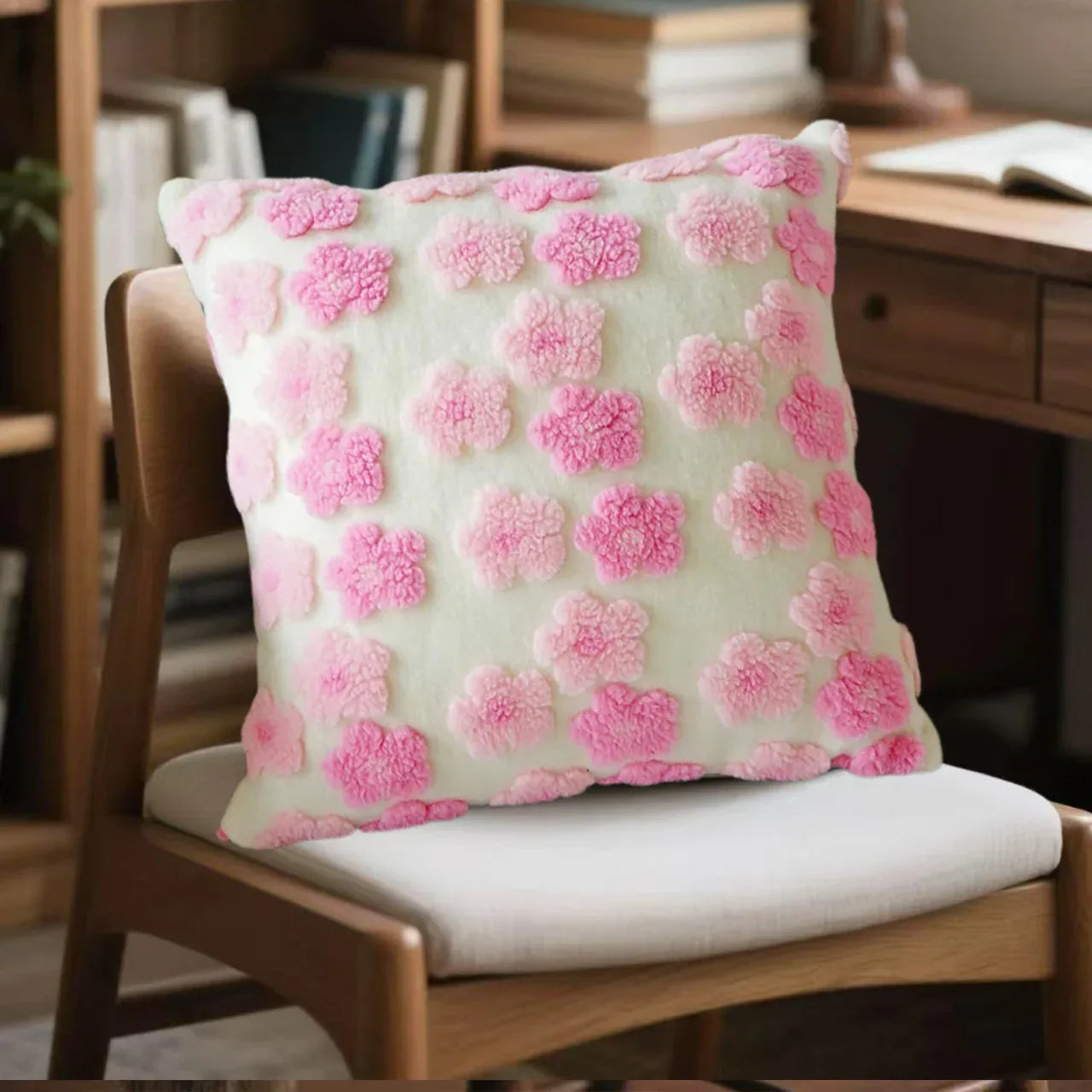 Pink Charming 3D Floral Plush Cushion Covers - Set of 4, 45x45cm Soft Faux Lambswool Pillowcases for Sofa & Bed Decor