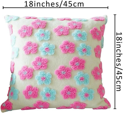Blue Charming 3D Floral Plush Cushion Covers - Set of 4, 45x45cm Soft Faux Lambswool Pillowcases for Sofa & Bed Decor
