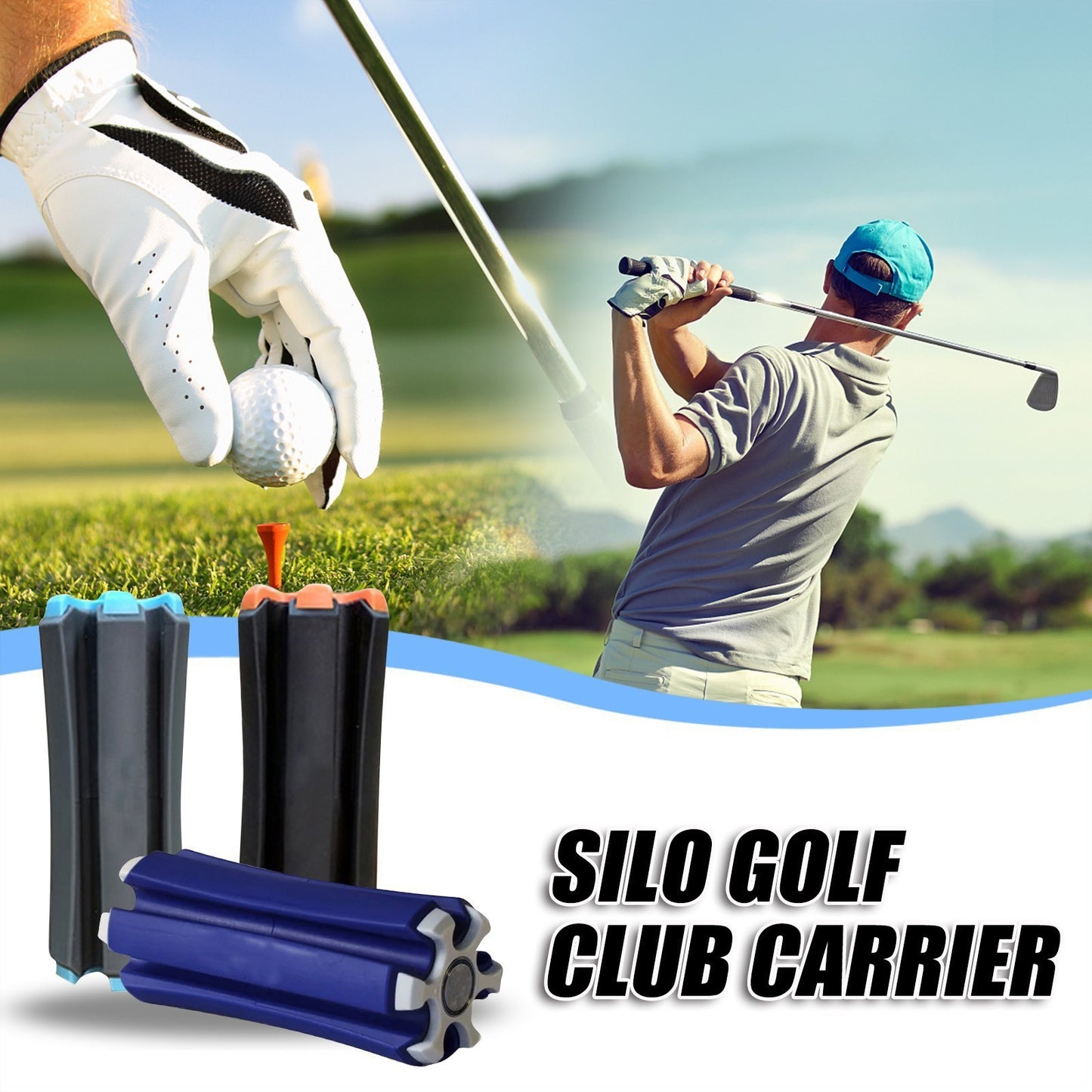 Grey-blue Set of 2 Portable Golf Club Carrier Holders - Lightweight Club Organizer Caddy
