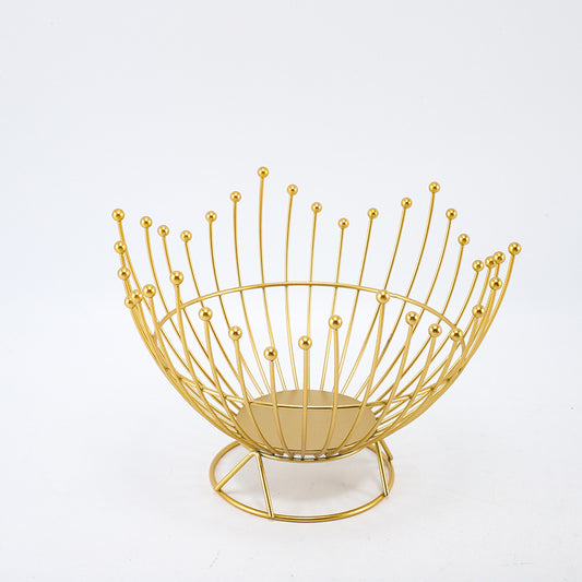 Pedestal Base Gold Modern Metal Wire Fruit Basket Bowl - Countertop Storage for Fruit & Snacks