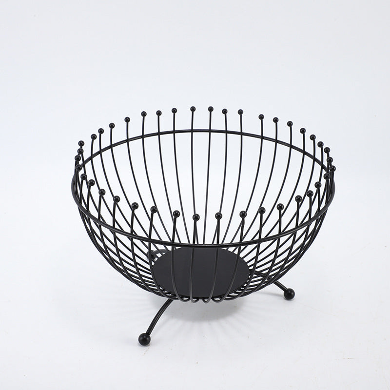 Small Feet Black Modern Metal Wire Fruit Basket Bowl - Countertop Storage for Fruit & Snacks