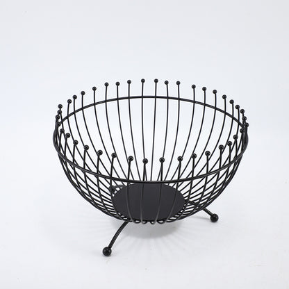 Small Feet Black Modern Metal Wire Fruit Basket Bowl - Countertop Storage for Fruit & Snacks