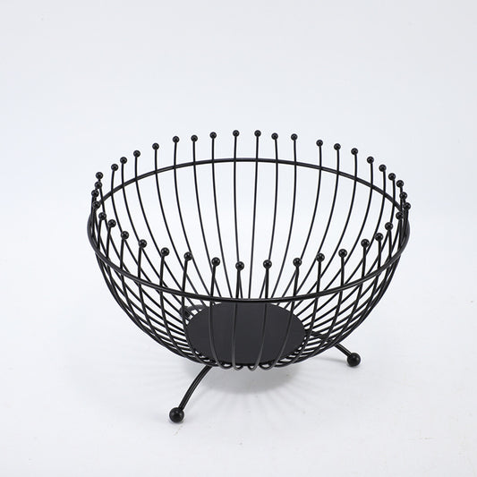 Small Feet Black Modern Metal Wire Fruit Basket Bowl - Countertop Storage for Fruit & Snacks