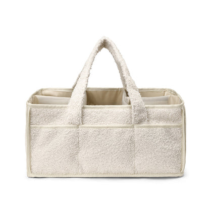 White Large Plush Nappy Caddy Organizer - Portable Diaper Storage Bin & Nursery Tote Bag