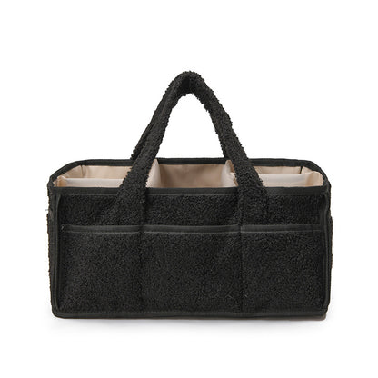 Black Large Plush Nappy Caddy Organizer - Portable Diaper Storage Bin & Nursery Tote Bag