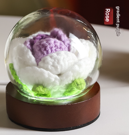 Gradient Purple Rose Knitted Flower LED Dome Lamp - USB Touch 3-Color Night Light