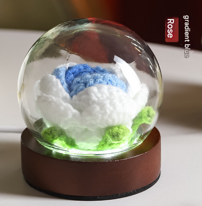 Gradient Blue Rose Knitted Flower LED Dome Lamp - USB Touch 3-Color Night Light