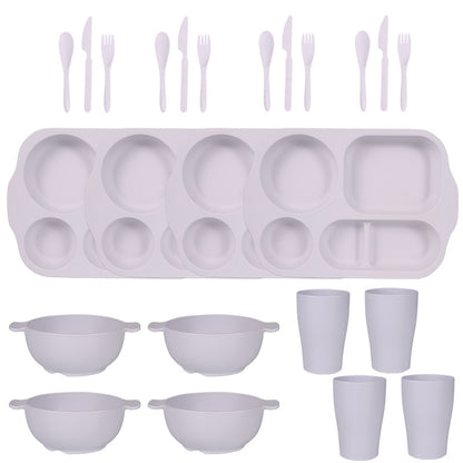 White Durable Eco-Friendly Wheat Straw Dinnerware Set - 24 Pieces with Plates, Bowls, Cups & Cutlery